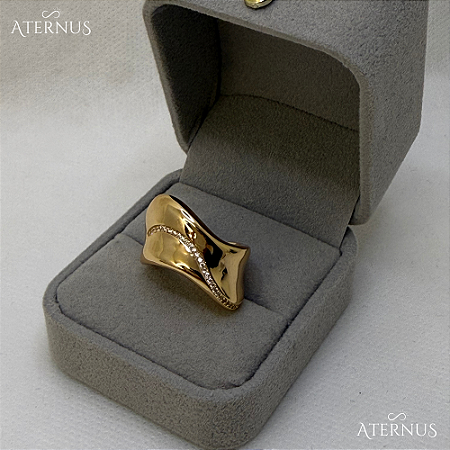Anel Orgânico com Zirconia Ouro