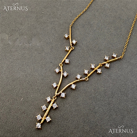 Colar Feminino com Zircônia Banhado a Ouro