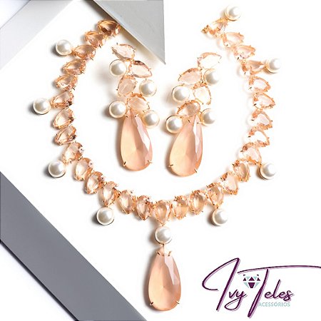 Conjunto Gotas Cristais com Pérola
