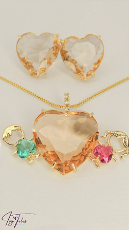 Conjunto Mãe Coração 2 Filhos Coral