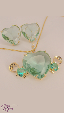 Conjunto Mãe Coração 2 Filhos Verde