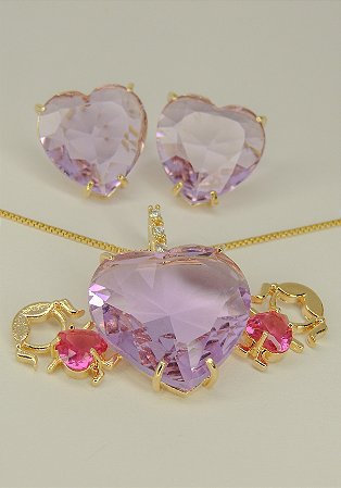 Conjunto Mãe Coração 2 Filhos Lilás