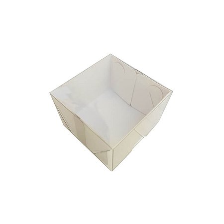 Caixa Visor Quadrada  8x8x4cm com Tampa Transparente e Base em Papel