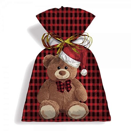 Saco Para Presente 30x44cm Teddy Noel pacote com 50 Unidades