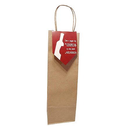 Sacola de Papel Kraft para Vinho com Fechamento Vermelho