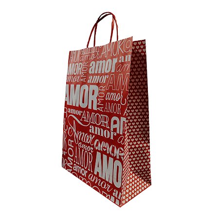 Sacolas de Papel com Alça Torcida Kraft Estampada Amor 03