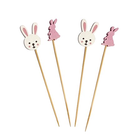 Palito de Bambu Páscoa Coelhinhos Branco e Rosa HA388 - Pacote com 20 unidades