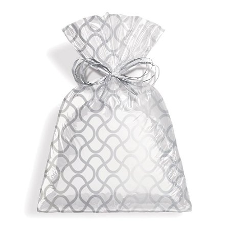 Saco Metalizado para Presente Wave Branco com Prata