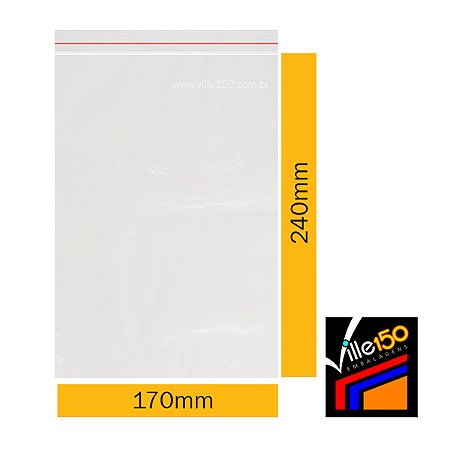 Saco Plástico ZIP Incolor 17x24cm 0.08 - Pacote com 100 unidades
