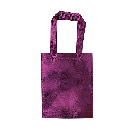 Sacolas de TNT Metalizado 20x25cm com Alça - Pink - pacote com 6 unidades