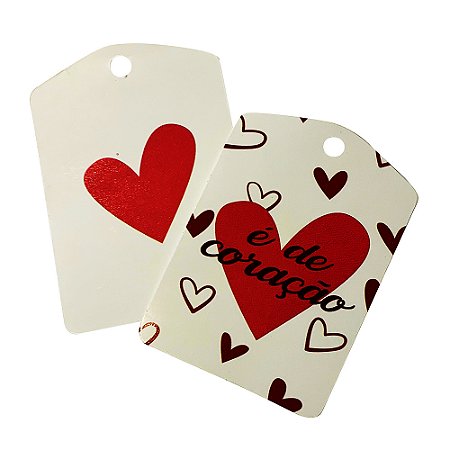 TAG Decorativa É de Coração - Pacote com 10 unidades
