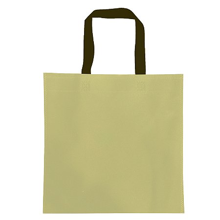 Sacola em TNT com Alça 35x35cm Creme com Alça Marrom - pacote com 10 unidades