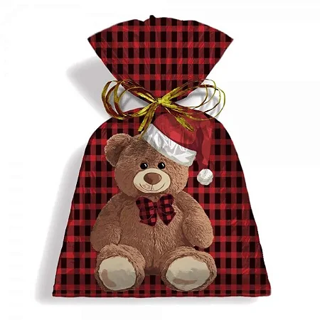 Saco Para Presente 25x35cm Teddy Noel pacote com 50 Unidades