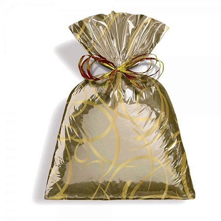 Saco Metalizado para Presente Tribal Ouro