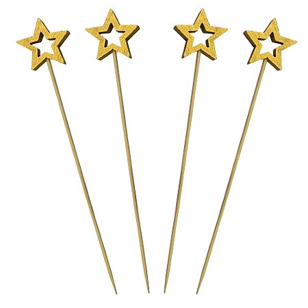 Palito em Bambu para Petisco Natal Estrela Dourada HA554 - Pacote com 20 unidades