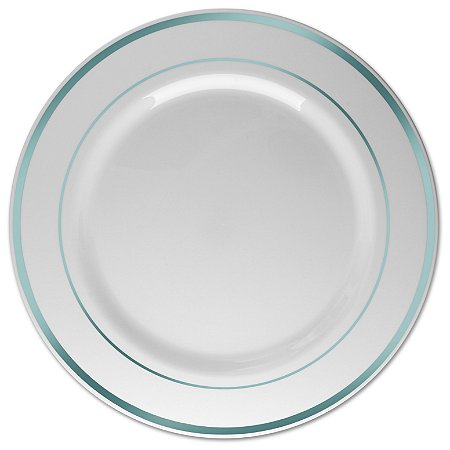 Prato Descartável Branco com Borda Prata Refeição - Pacote com 6 unidades
