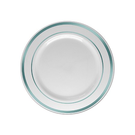 Prato Descartável Branco com Borda Prata Sobremesa - Pacote com 6 unidades