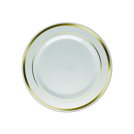 Prato Descartável Branco com Borda Ouro Sobremesa - Pacote com 6 unidades