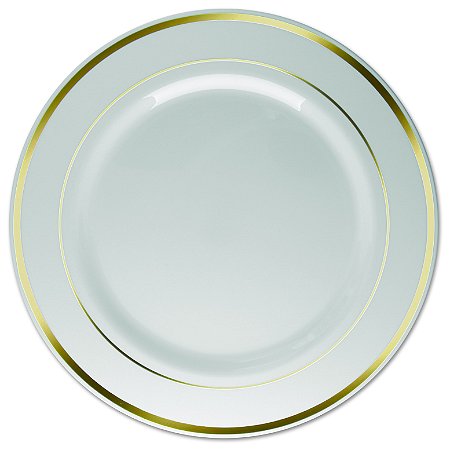 Prato Descartável Branco com Borda Ouro Refeição - Pacote com 6 unidades