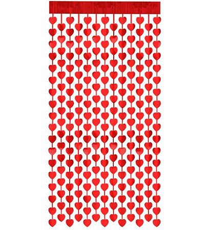 Cortina Metalizada Coração 100cmx200cm Vermelha