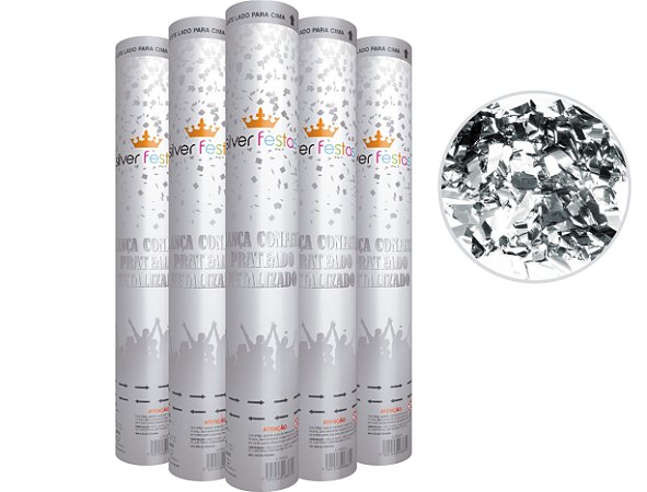 Lança Confetes Prateado Metalizado 30cm