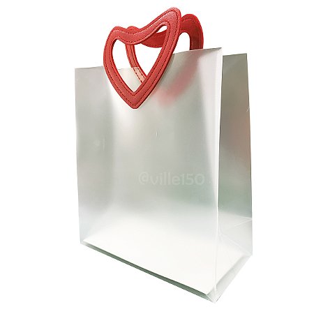 Sacola Transparente 23cm com Alça Coração - Unidade