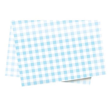 Papel de Seda 50x70cm Xadrez Azul Claro - 10 folhas