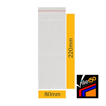 Saco Plástico ZIP Incolor 8,0x22cm 0.06 - Pacote com 100 unidades