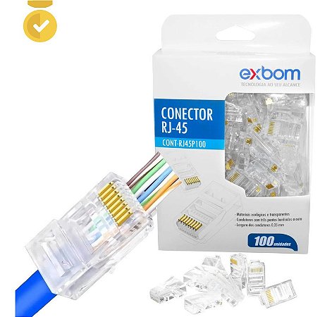 Conector Rede RJ-45 Ez-rj45 Vazado Cat5e/6 Exbom Cont-rj45v100