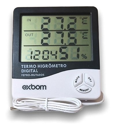 Termo Higrômetro Medidor Temperatura/umidade Relógio Digital