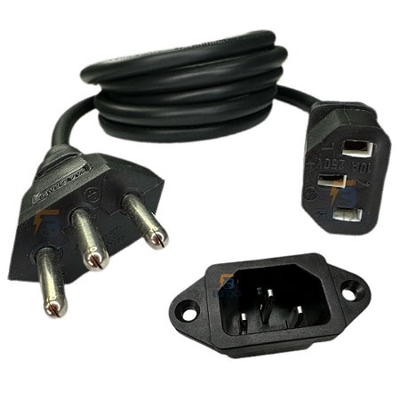 Kit Cabo de Força e Conector Tomada Panelas Elétricas Universal