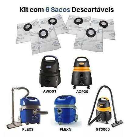 Kit 6 Peças Saco Descartável Aspirador Electrolux Flex / Aqp20 / GT30n ( PORTOPEL )