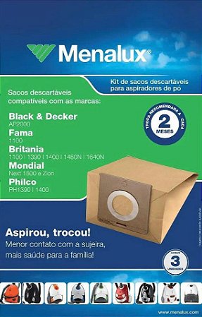 Kit C/3 Sacos Descartáveis para Aspiradores de Pó Mondial Ap-03 Ap-07 Ap-12 Ap-14 Ap-15