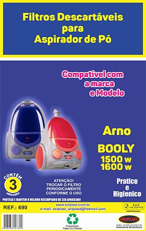 Kit C/3 Filtro Saco Coletor de Pó para Aspirador de Pó Arno Booly