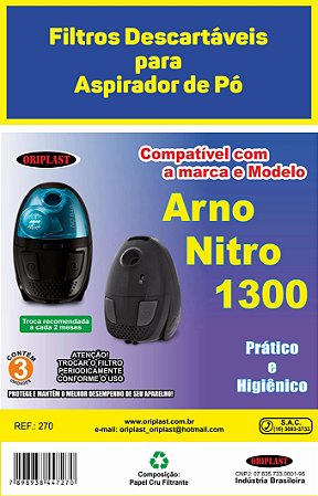 Kit C/3 Filtro Saco Coletor de Pó Para Aspirador De Pó Arno Nitro 1300w