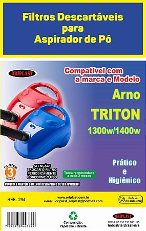 Kit C/3 Filtro Saco Coletor de Pó para Aspirador de Pó Arno Triton