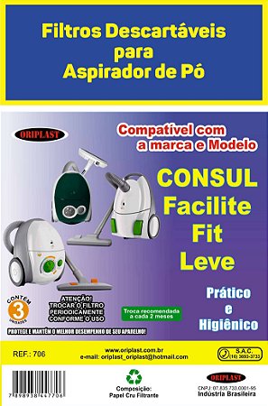 Kit C/3 Filtro Saco Coletor de Pó para Aspirador de Pó Consul Leve, Consul Fit e Consul Facilite