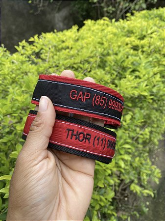 Coleira de identificação Bordada Premium- vermelho e preto