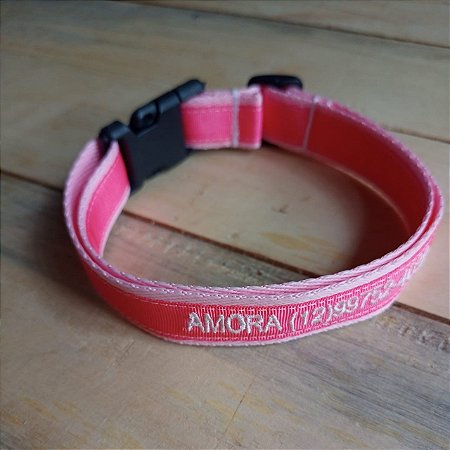 Coleira de identificação Bordada Premium- Rosa com Rosa