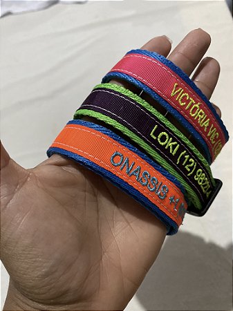 Coleira identificação Bordada PREMIUM-Cores exóticas