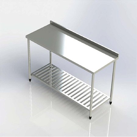 Mesa Industrial Com Espelho em Aço Inox Com Prateleira Inferior Gradeada