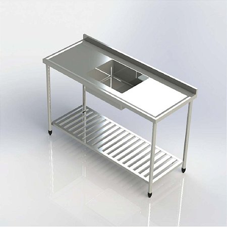 Pia Industrial Em Aço Inox Com Prateleira Inferior Gradeada