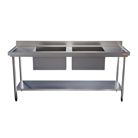 Mesa Pia Aço Inox Industrial Com Duas Cubas 50x40x25cm - 140x70x90cm