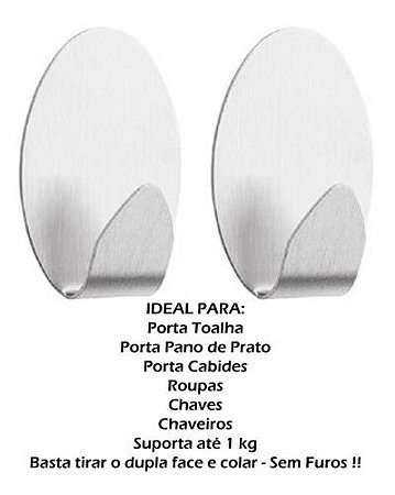Porta Toalha Gancho Cabide Aço Inox Adesivo S/ Furos Kit 02u