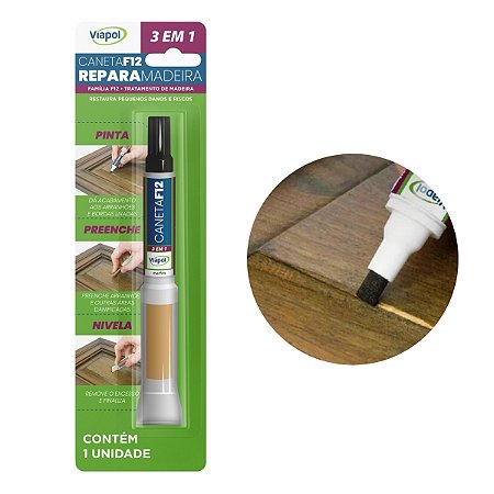 Caneta F12 Reparadora de Madeira Pinta Risco Viapol Cores