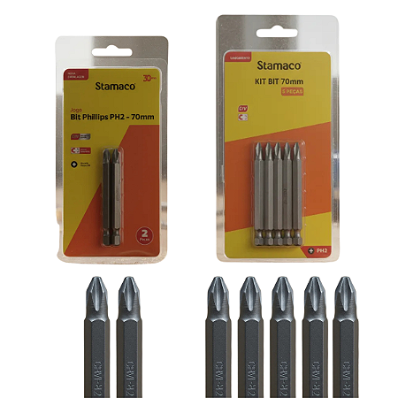 Kit Bits Philips 70mm Ponteira PH2 P/ Parafusadeira Stamaco