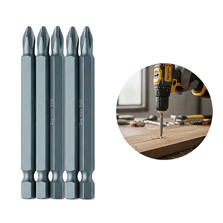 Kit 5pçs Bits Philips 90mm Ponta PH2 P/Parafusadeira Stamaco