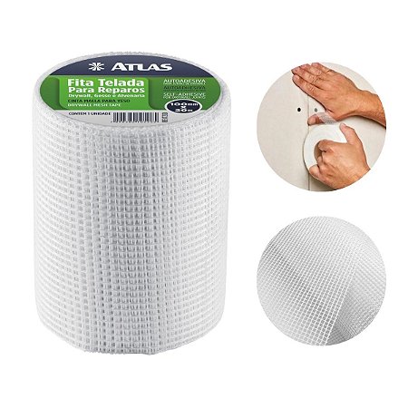 Fita Telada Reparo Autoadesiva 100mmX20m Gesso Drywall Atlas