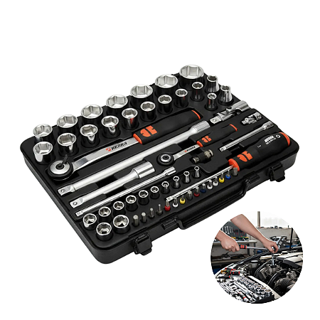 Kit Jogo Soquetes Profissional 1/4 + 1/2 Com 56 Peças Wurth