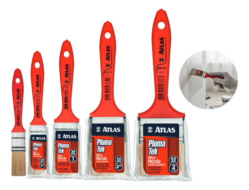 Kit 5pçs Trincha P/Pintura Pincel Multiuso Tinta Plumatek Atlas AT315